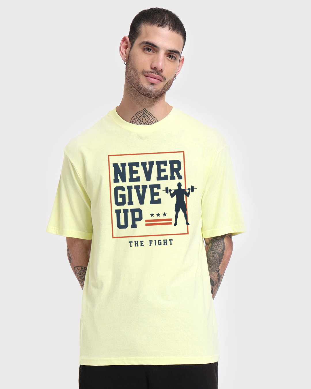 Buy Men's Yellow Never Give Up Typography Relaxed Fit T-shirt Online at ...