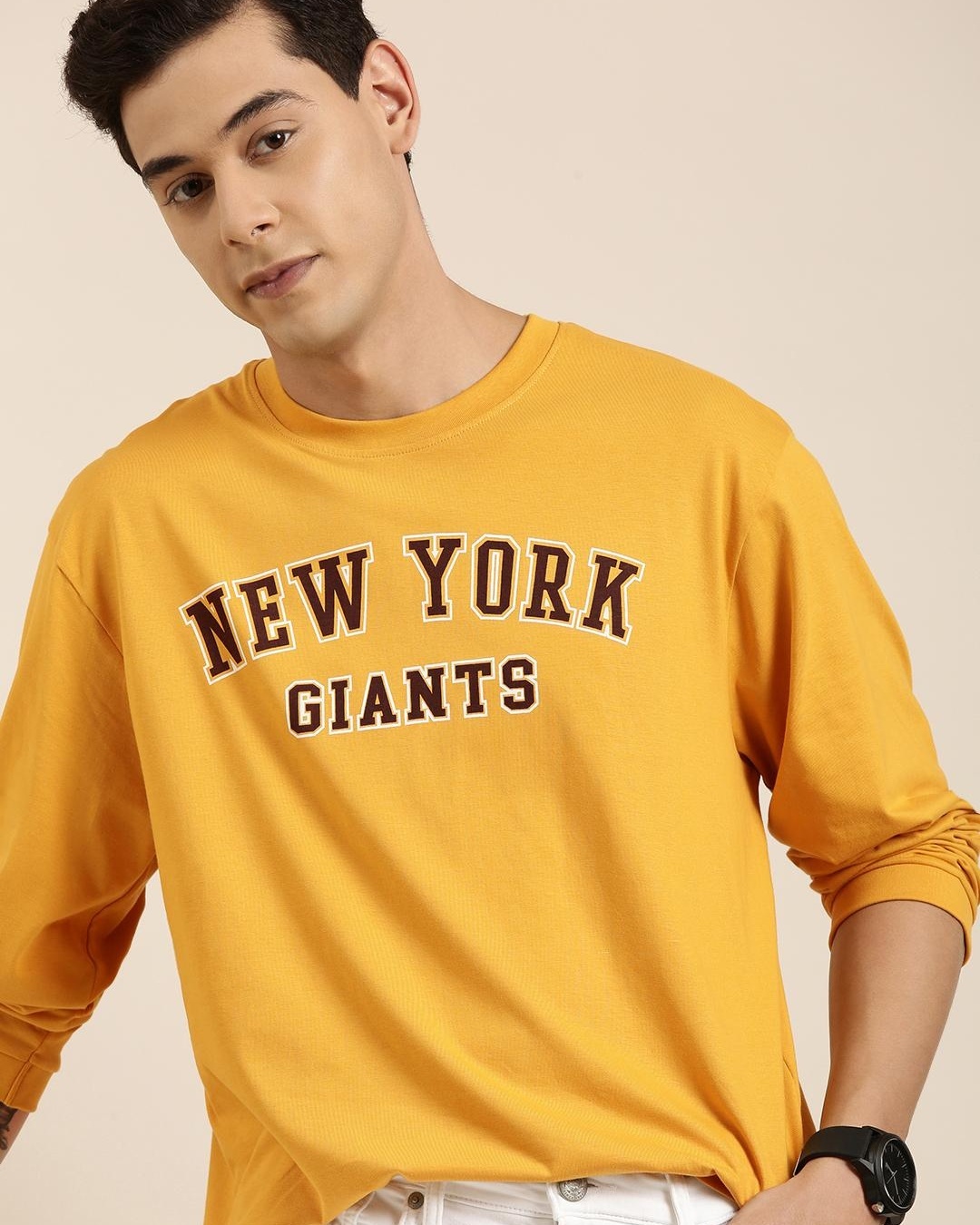 Buy Men's Yellow New York Typography Oversized Tshirt Online at Bewakoof