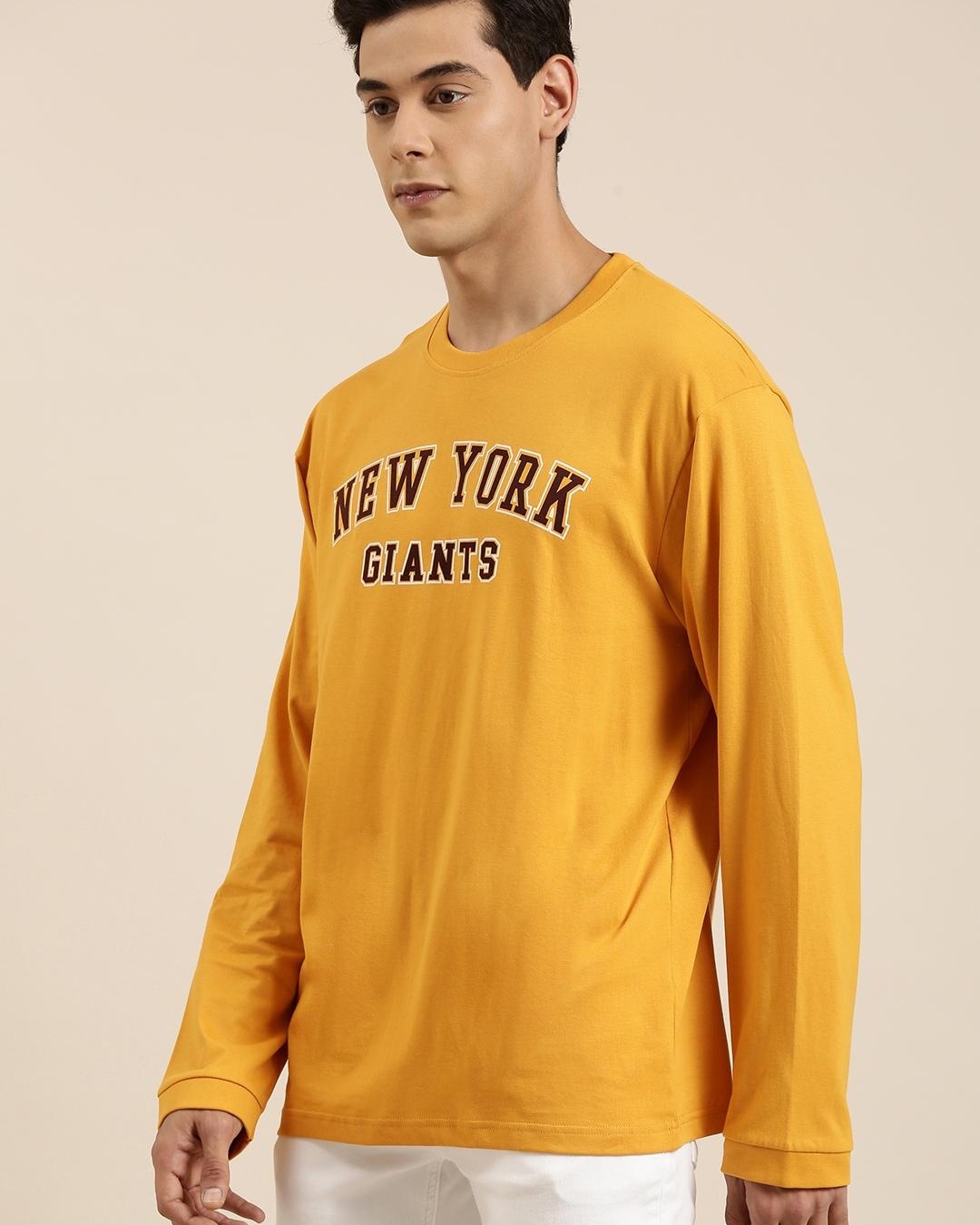 Shop Men's Yellow New York Typography Oversized T-shirt-Back