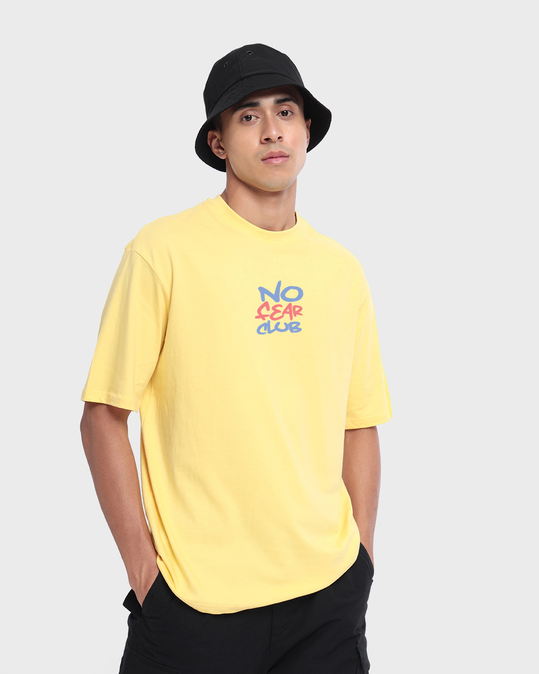 Shop Men's Yellow No Fear Club Typography Oversized T-shirt-Back