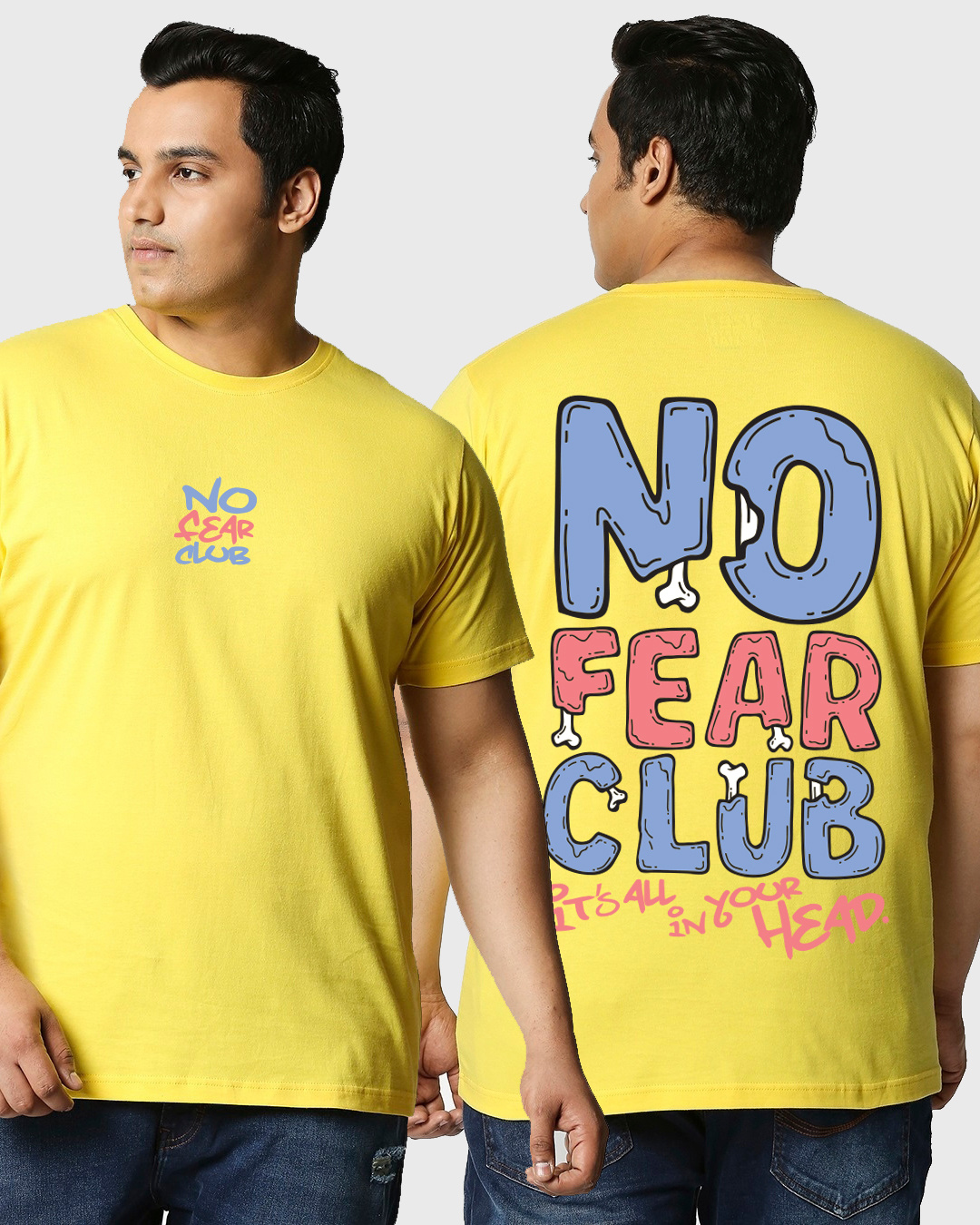 Buy Mens Yellow No Fear Club Typography Plus Size T Shirt Online At