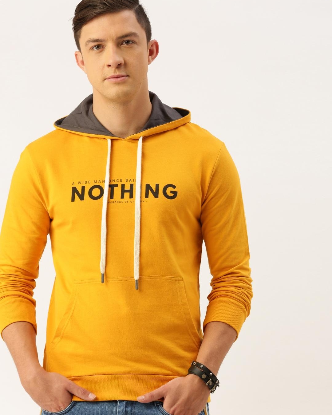 Buy Men's Yellow Nothing Typography Hoodie for Men Yellow Online at