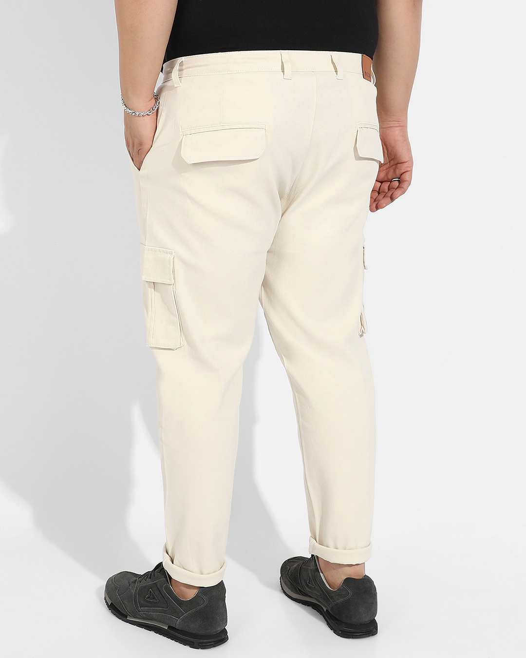 Shop Men's Yellow Oversized Plus Size Cargo Trousers-Back