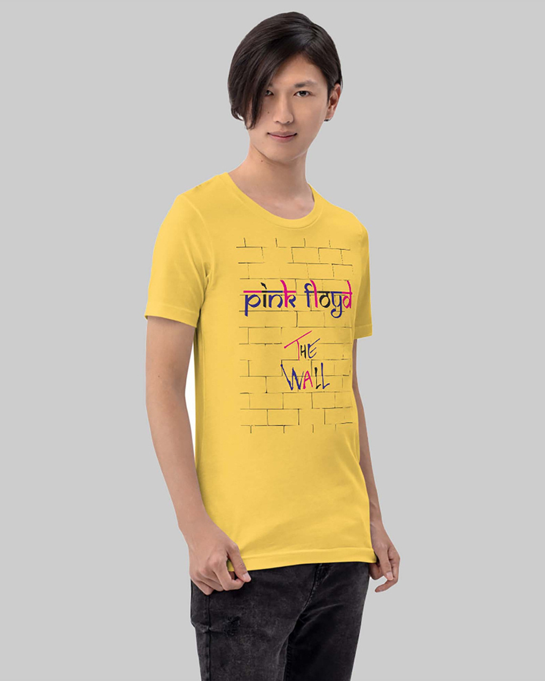 Shop Men's Yellow Pink Floyd The Wall Typography T-shirt-Back