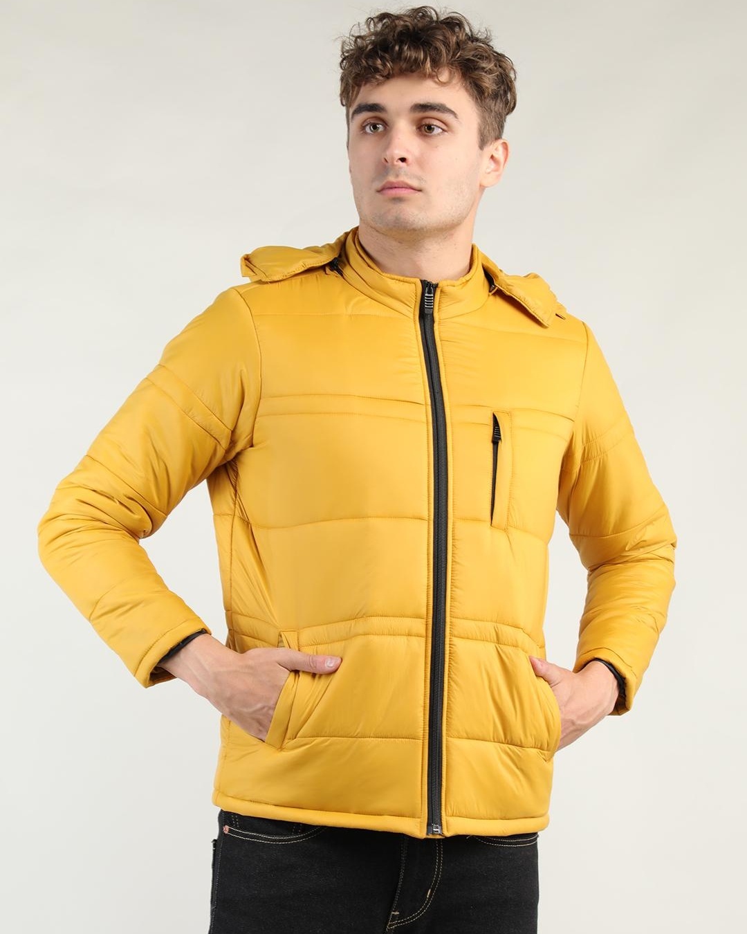 Buy Men's Yellow Hooded Puffer Jacket Online at Bewakoof