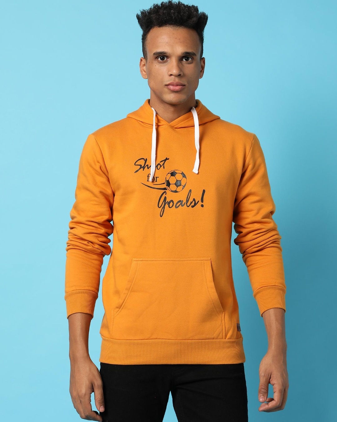Buy Men's Yellow Shoot For Goals Typography Hooded Sweatshirt Online at ...