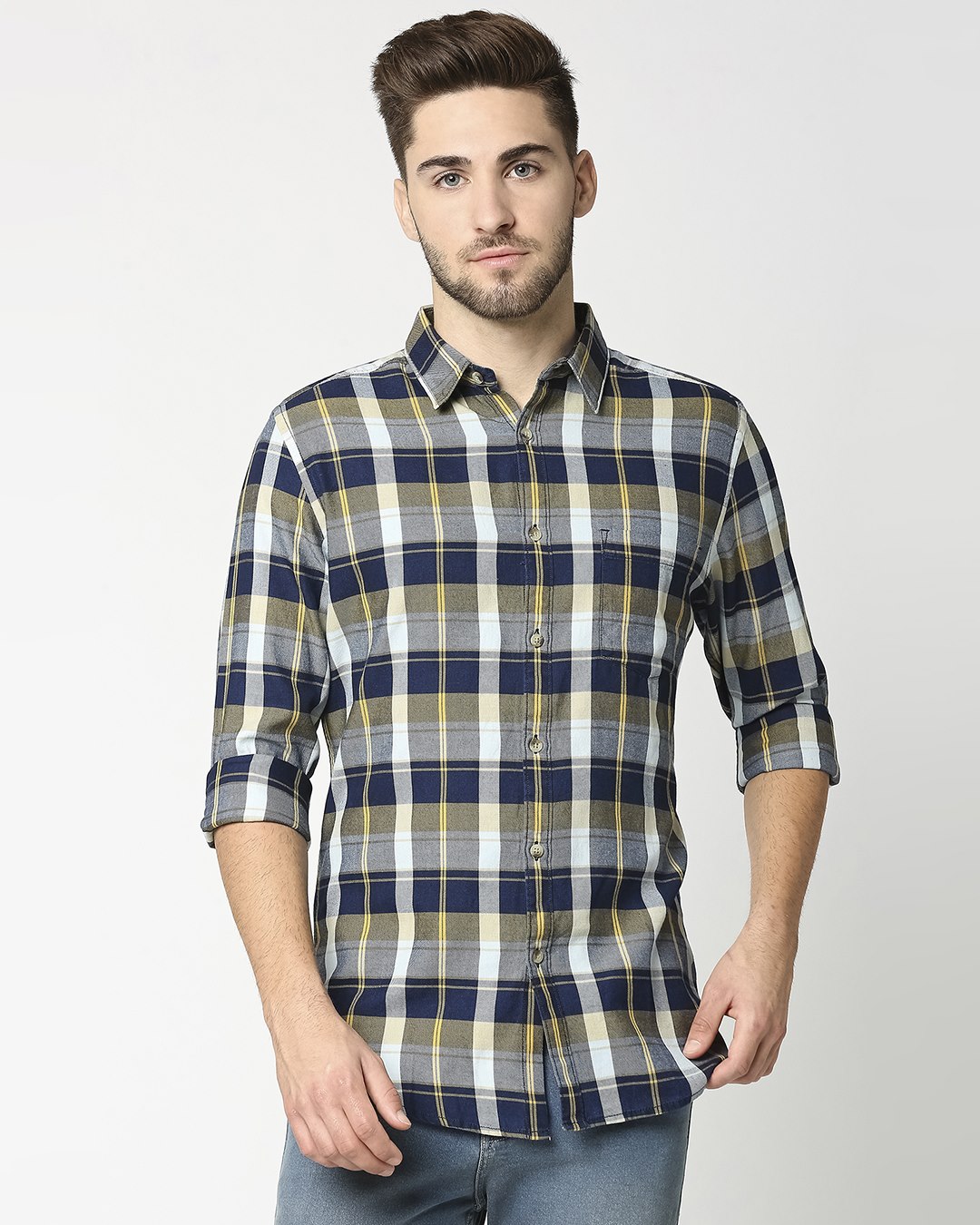 Shop Men's Yellow Slim Fit Casual Indigo Shirt-Back