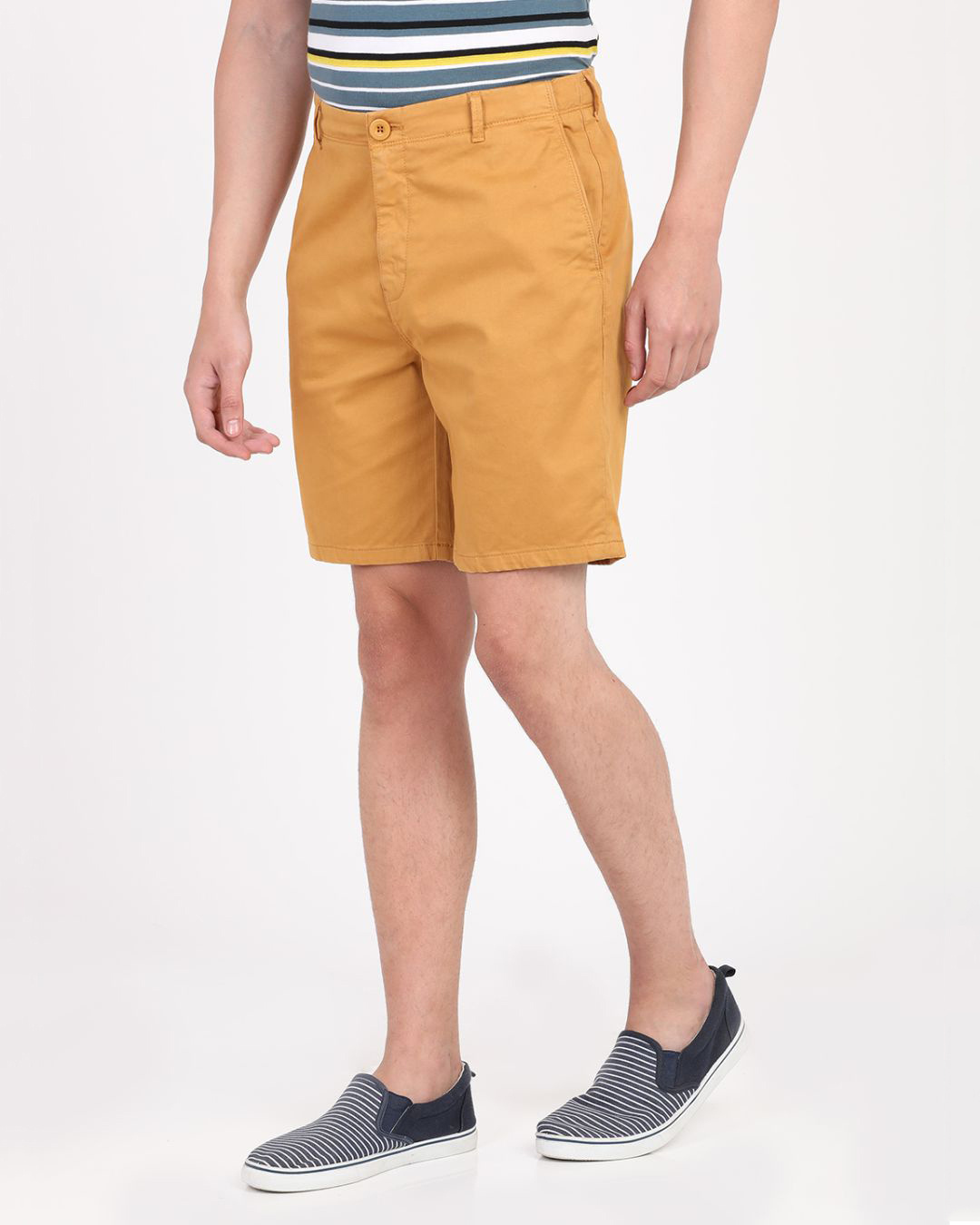 Shop Men's Yellow Slim Fit Cotton Shorts-Back