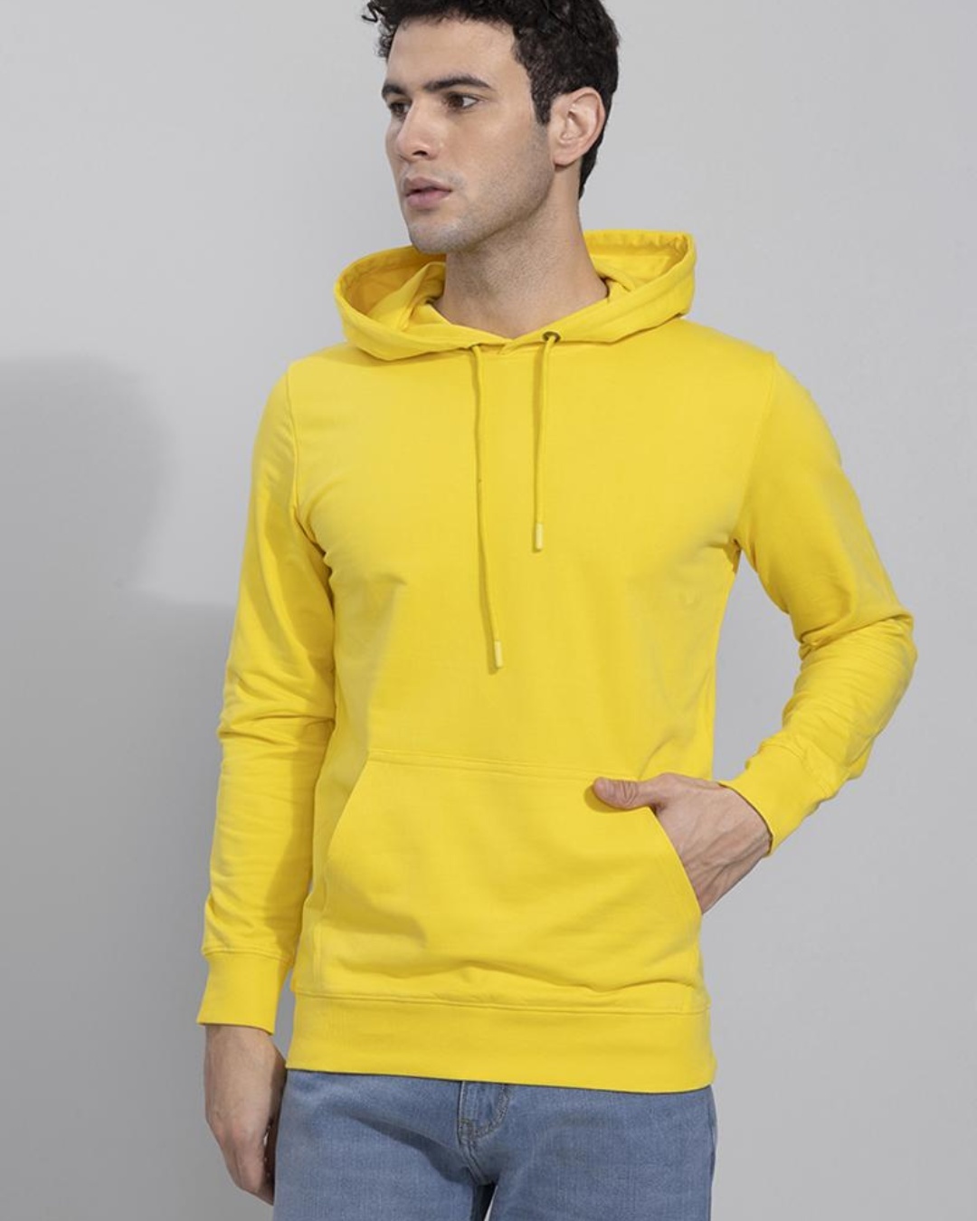 Buy Men's Yellow Slim Fit Hooded Sweatshirt Online at Bewakoof