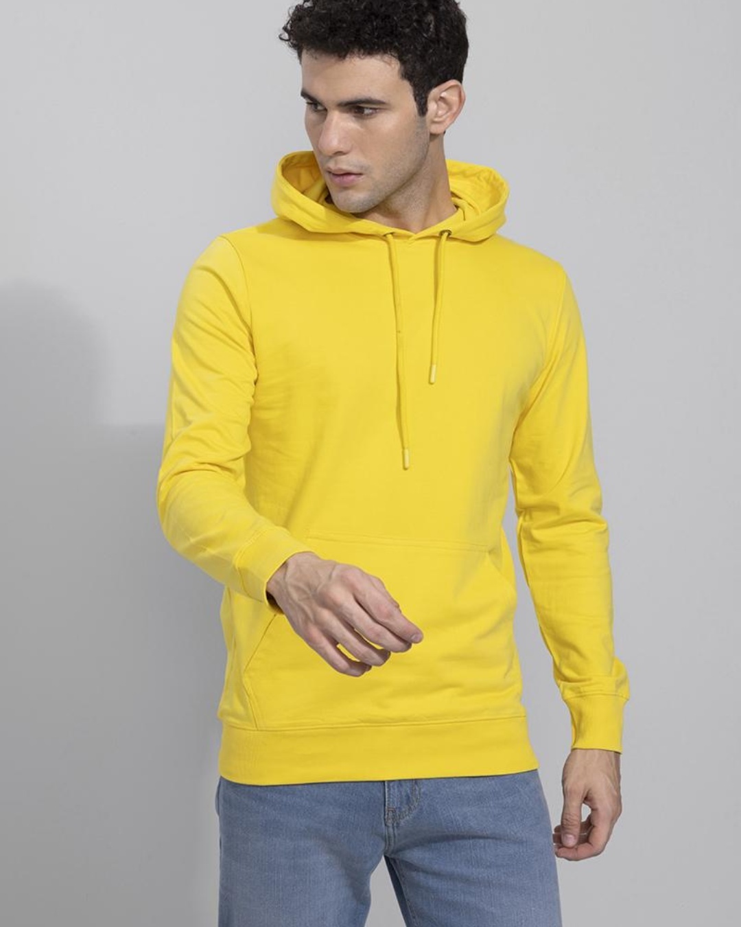 Shop Men's Yellow Slim Fit Hooded Sweatshirt-Back