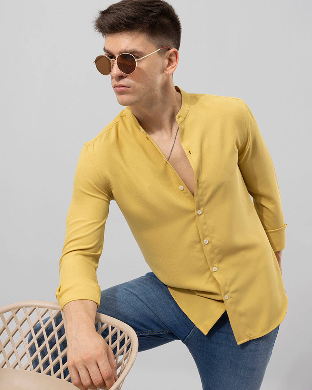 Shop Men's Yellow Slim Fit Shirt-Back