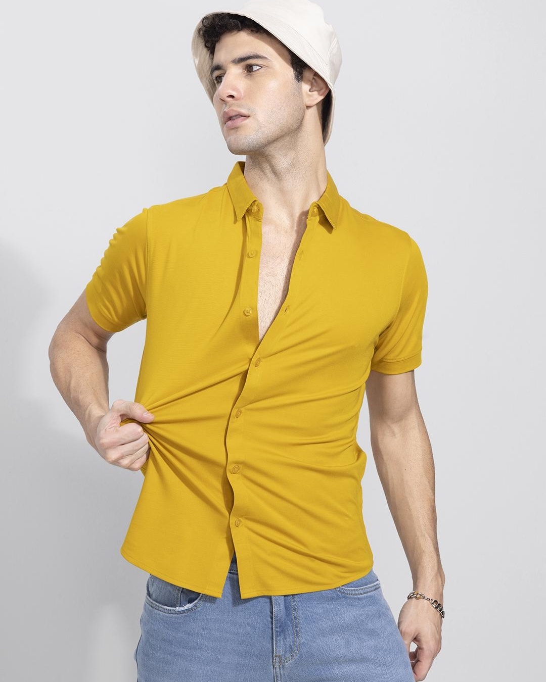 Shop Men's Yellow Slim Fit Shirt-Back