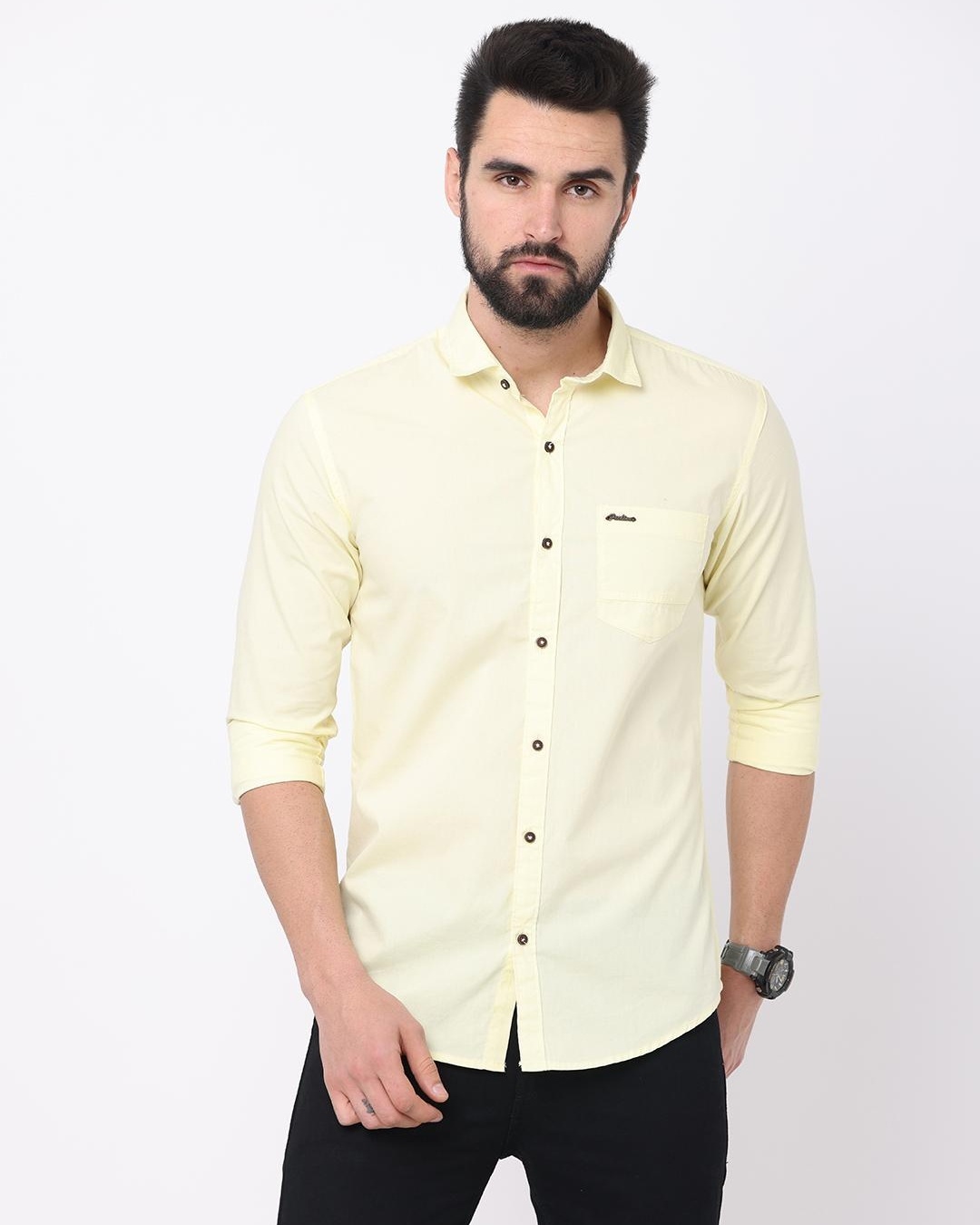 Buy Men's Yellow Slim Fit Shirt for Men Yellow Online at Bewakoof
