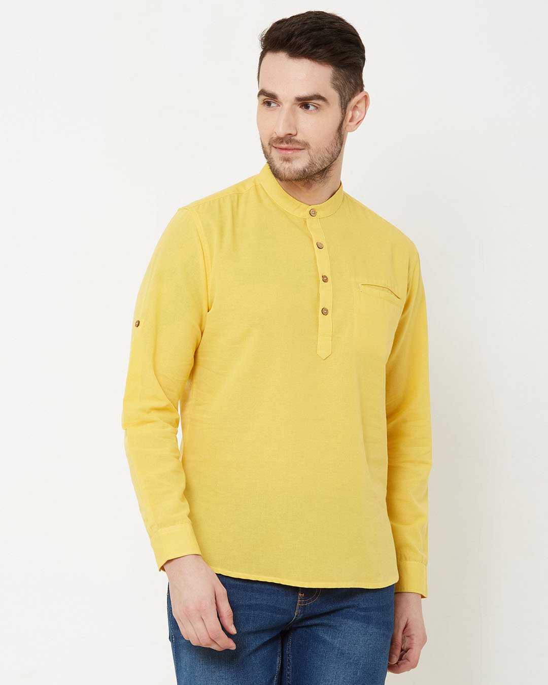 Shop Men's Yellow Solid Short Kurta-Back