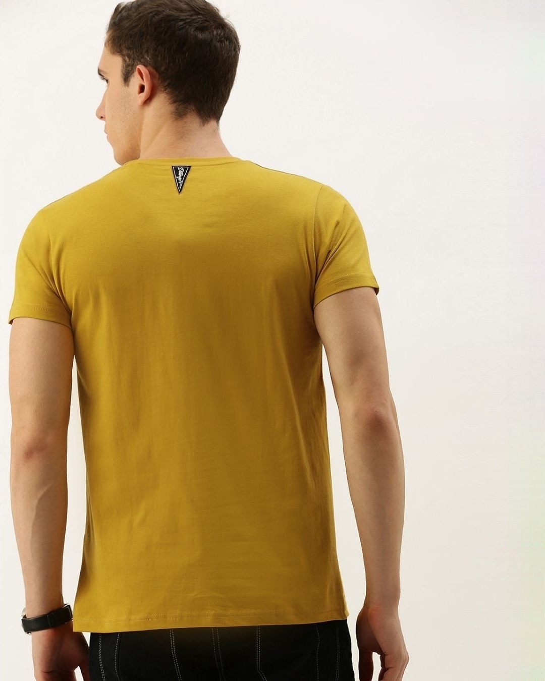 Shop Men's Yellow Solid T-shirt-Back