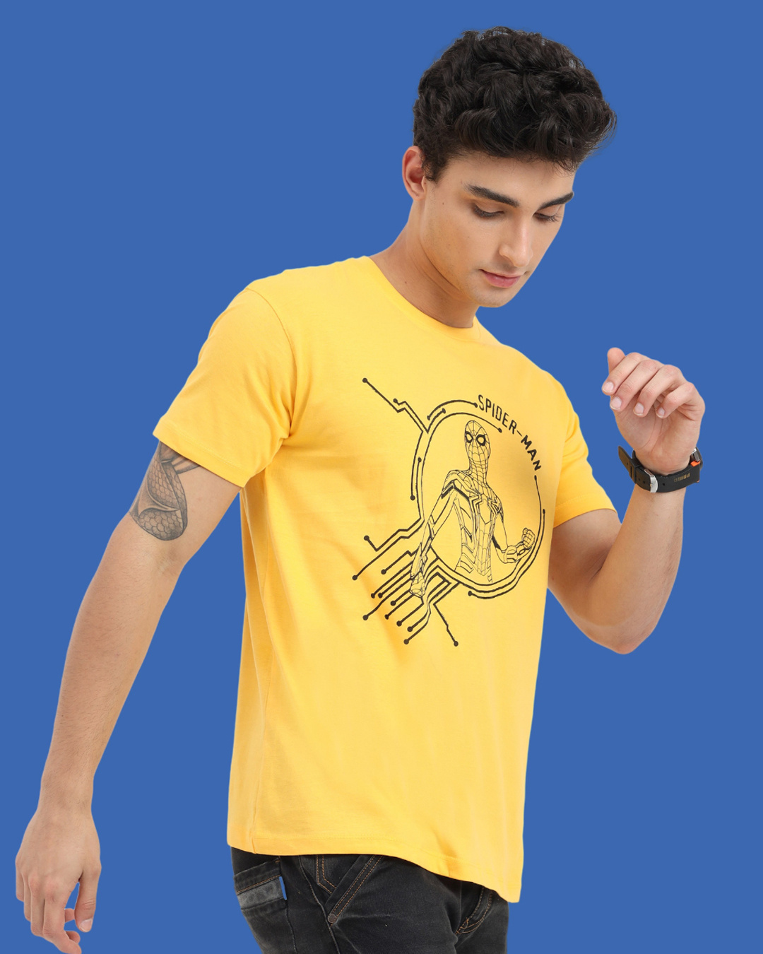 Shop Men's Yellow Spider Man Graphic Printed T-shirt-Back
