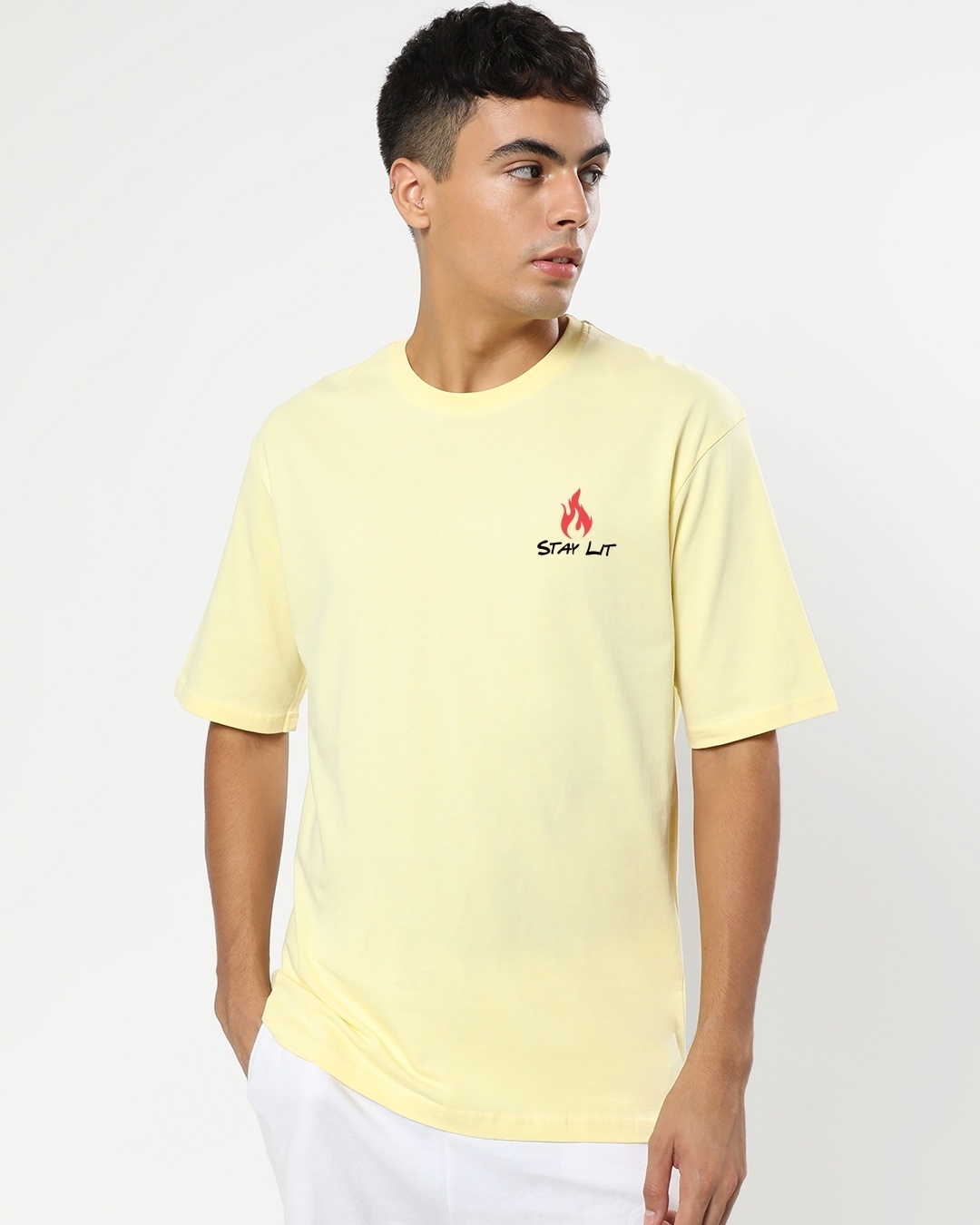 Shop Men's Yellow Stay Lit Back Graphic Printed Oversized T-shirt-Back