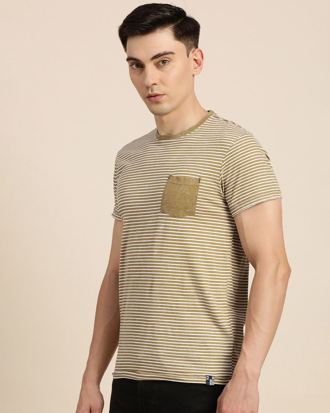 Shop Men's Beige Striped T-shirt-Back