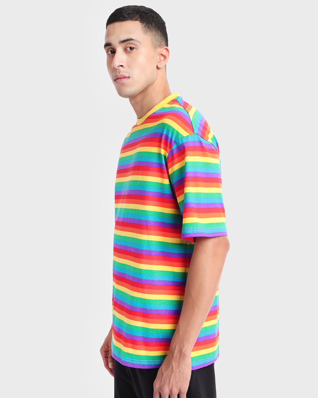 Shop Men's Yellow Striped Oversized T-shirt-Back