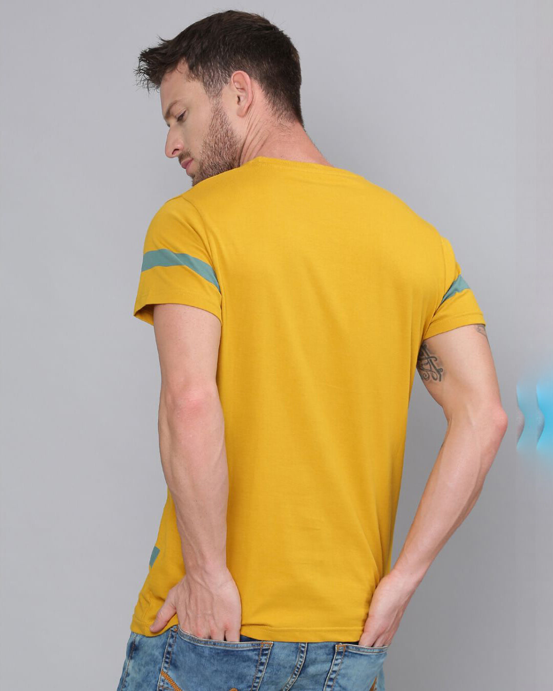 Shop Men's Yellow Striped Slim Fit T-shirt-Back