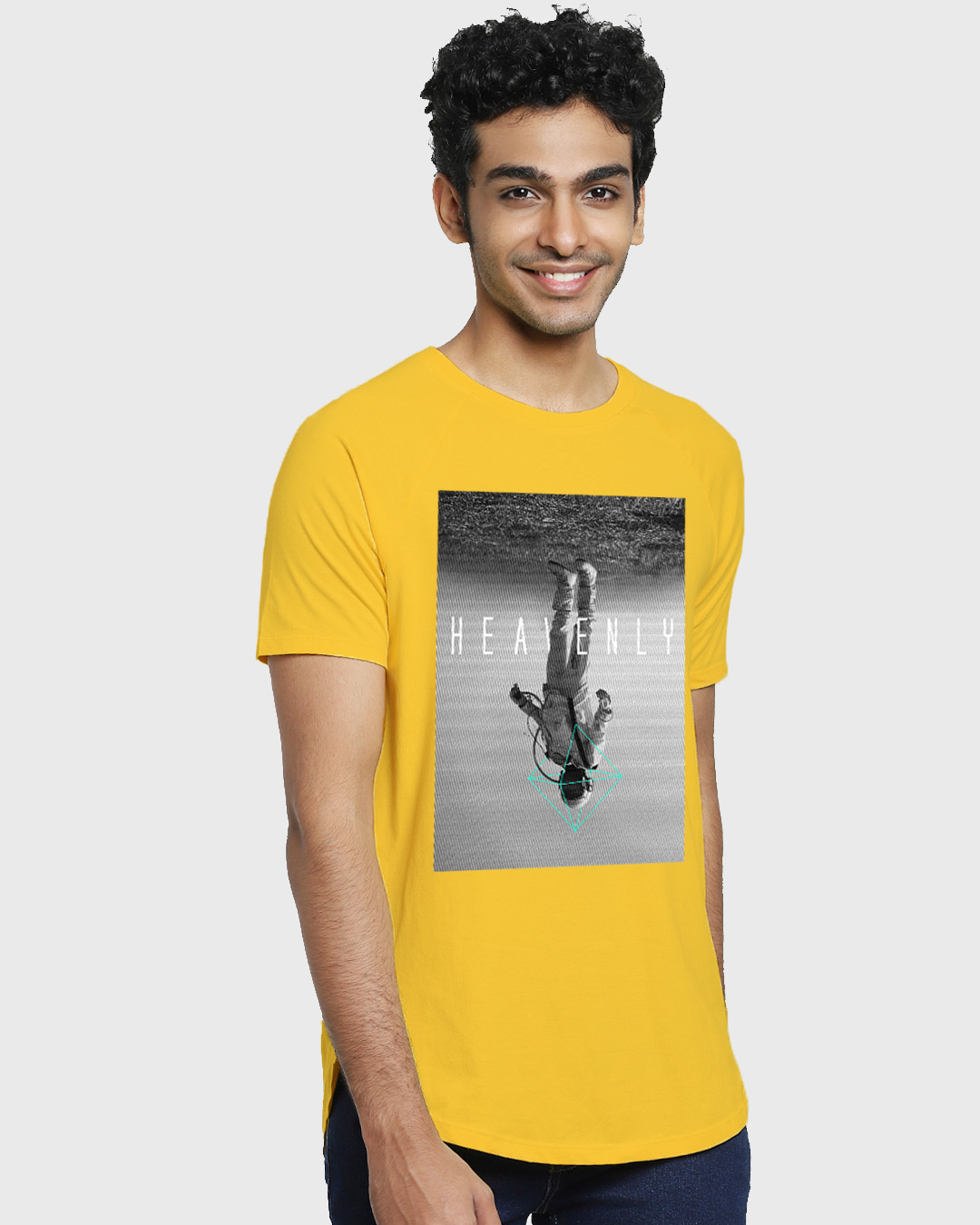 Buy Men's Yellow The Other Side Graphic Printed Apple Cut Tshirt