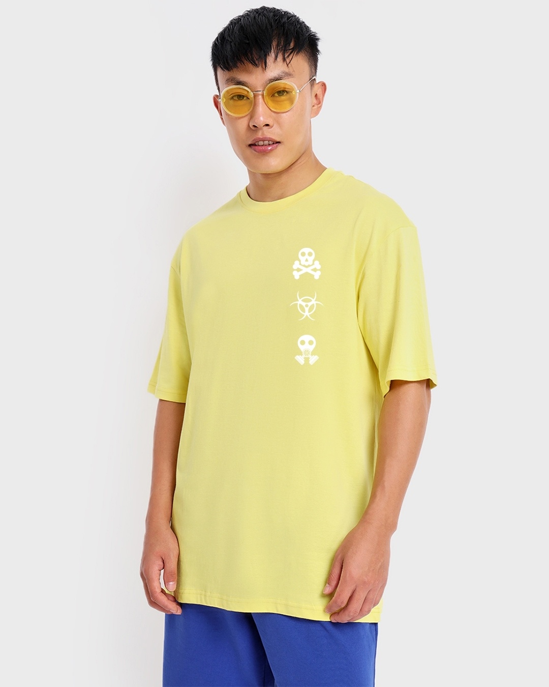 Shop Men's Yellow Toxic Typography Oversized T-shirt-Back