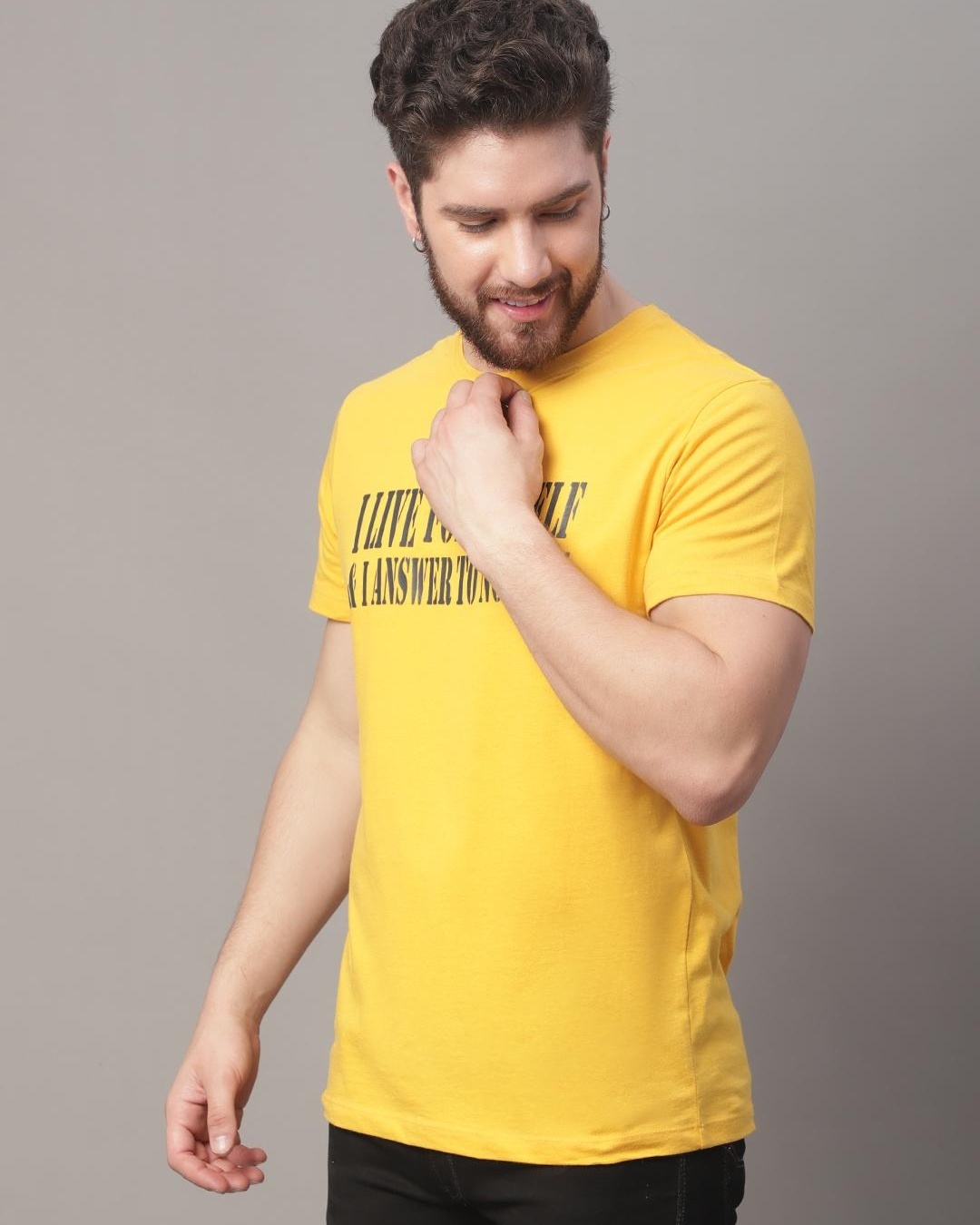 Shop Men's Yellow Typographic T-shirt-Back