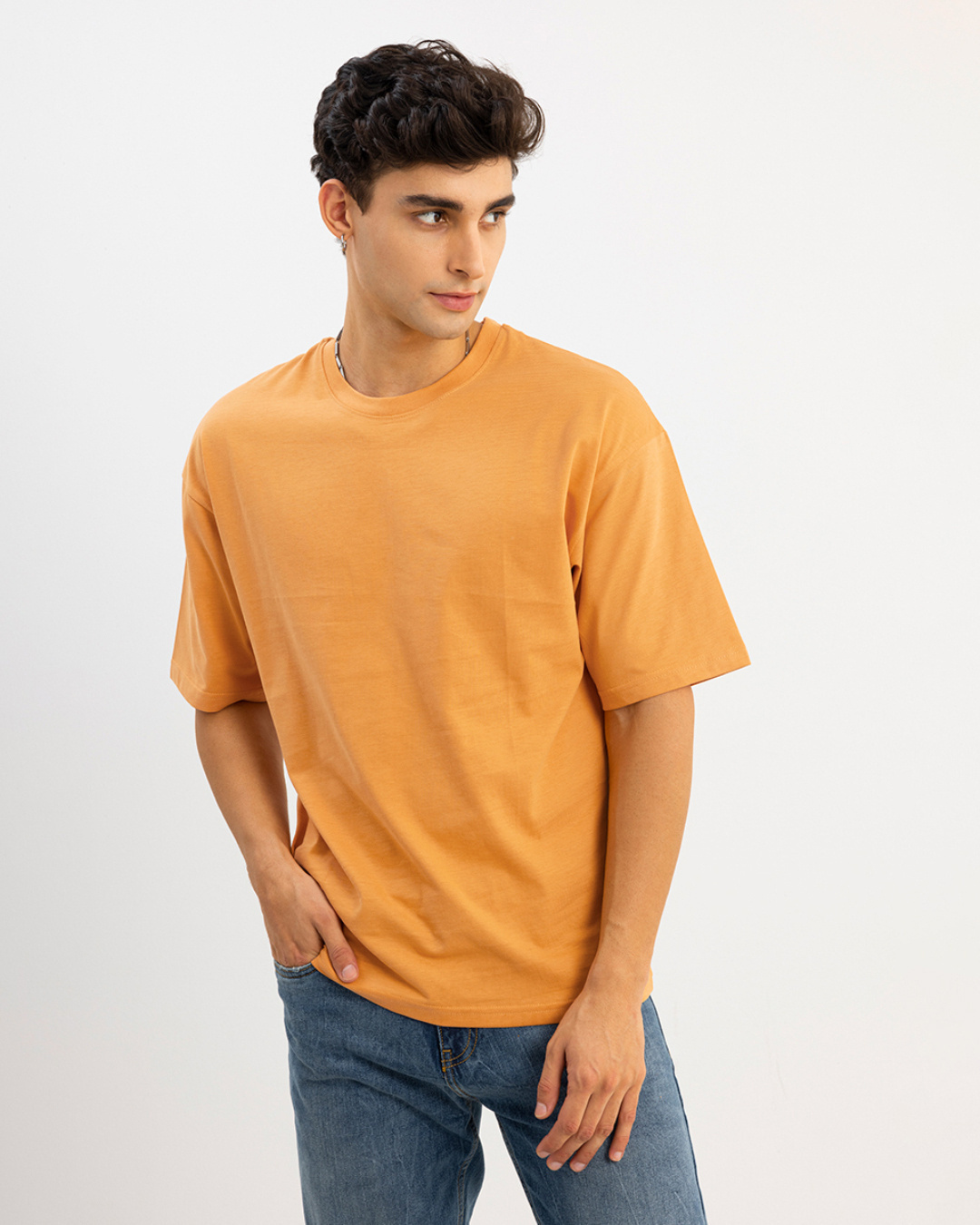 Shop Men's Yellow Typography Oversized T-shirt-Back