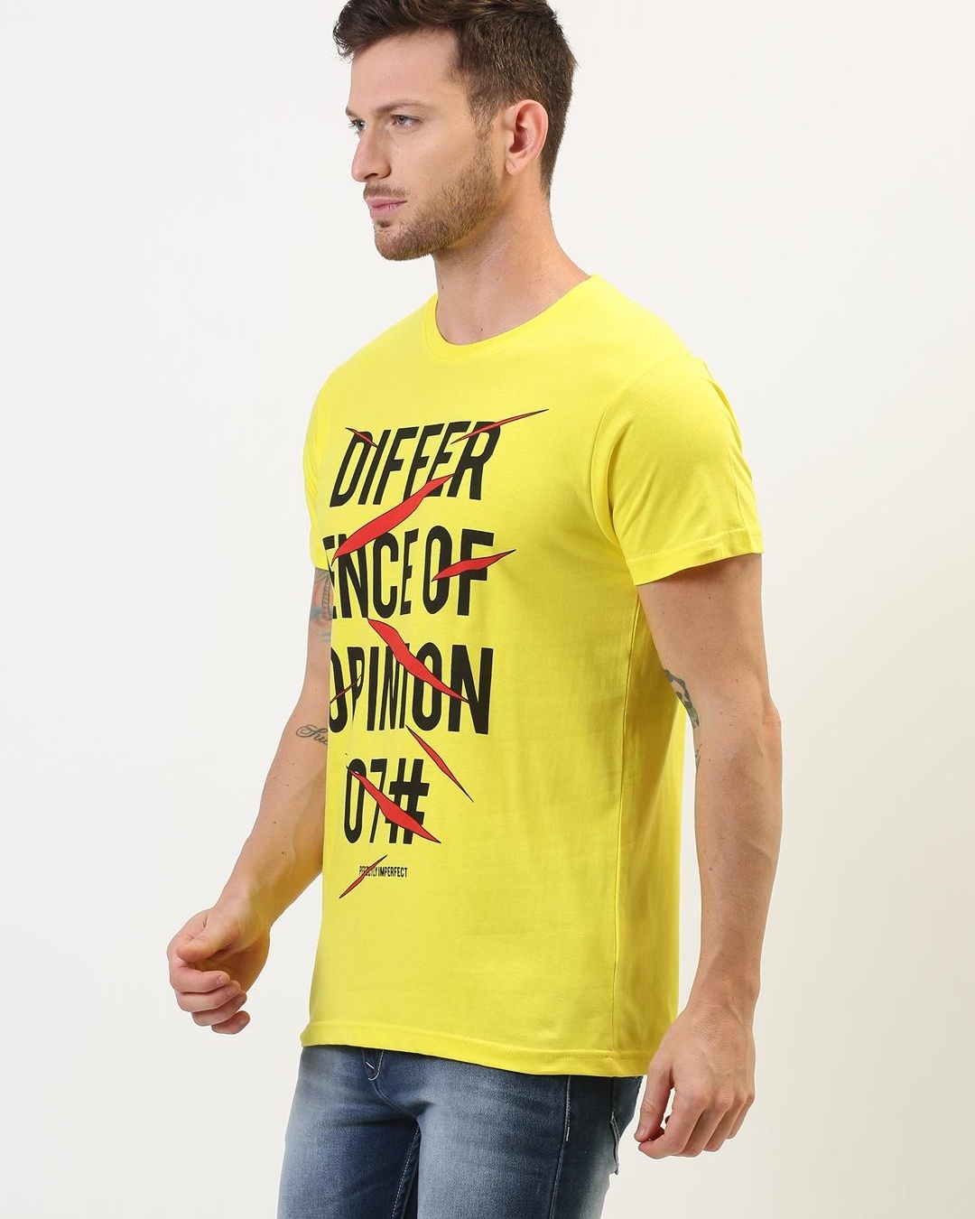Shop Men's Yellow Typography Slim Fit T-shirt-Back
