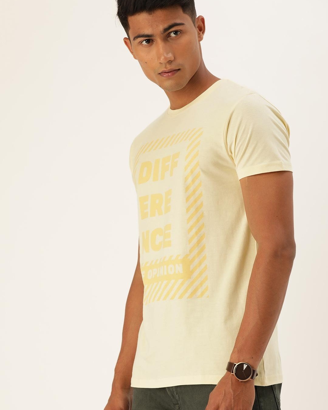 Shop Men's Yellow Typography Slim Fit T-shirt-Back