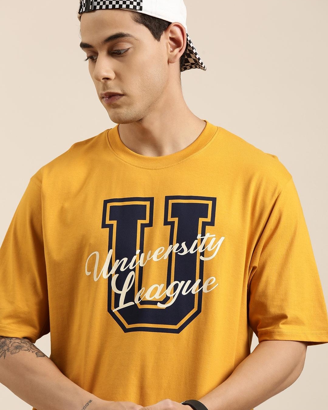 Buy Men's Yellow University Typography Oversized Tshirt for Men Yellow