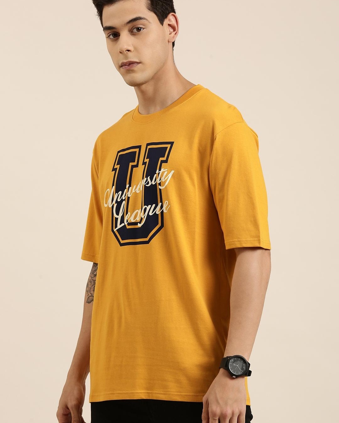 Shop Men's Yellow University Typography Oversized T-shirt-Back