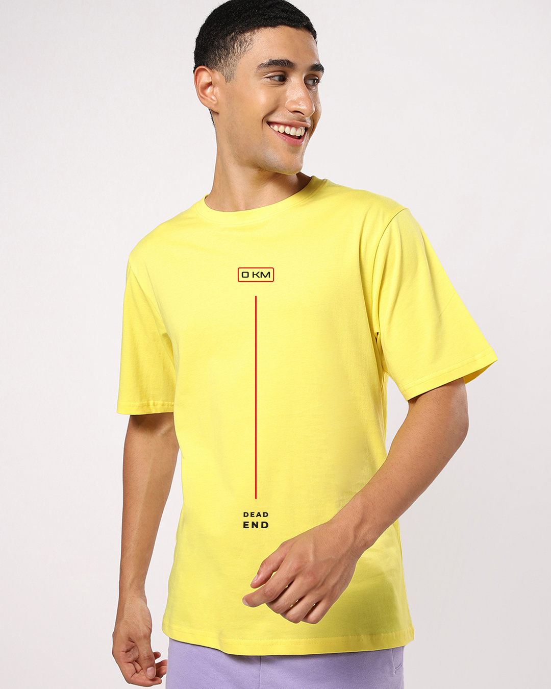 Shop Men's Yellow Zero Km Typography Oversized T-shirt-Back
