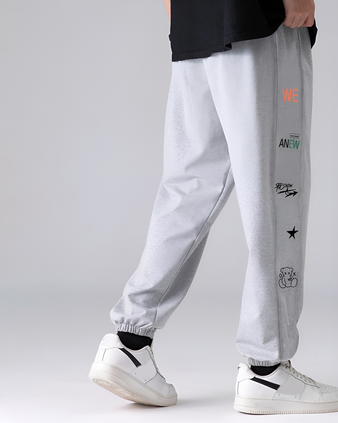 Buy Men Silver A New Printed Relaxed Fit Joggers Online at Bewakoof