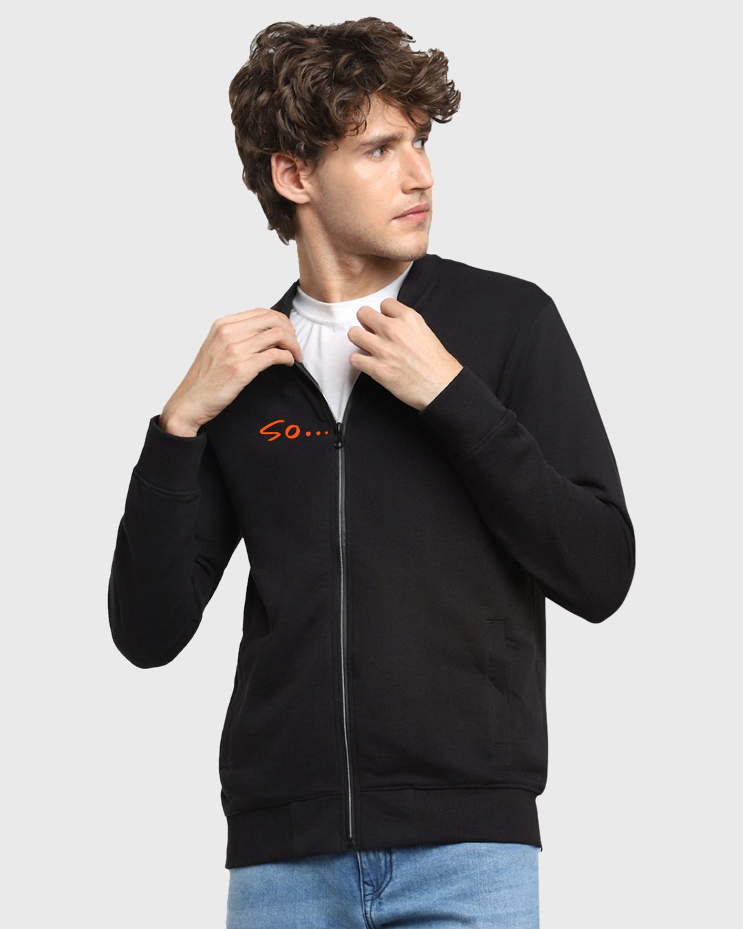 Shop Men's Black So Typography Zipper Sweatshirt-Back