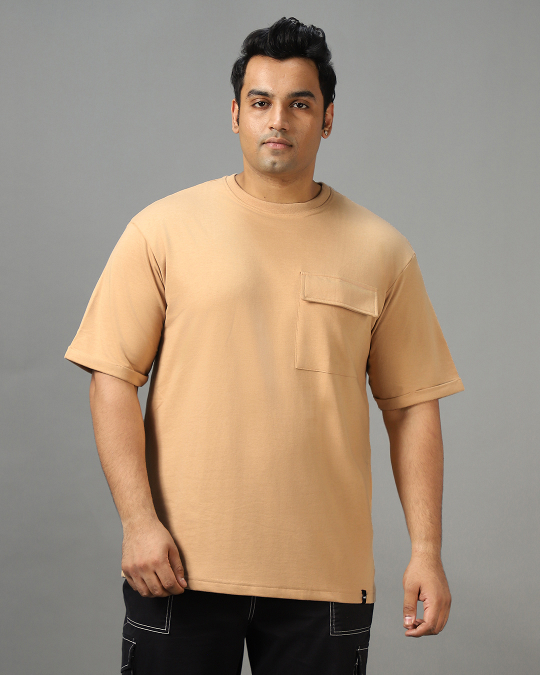 Shop Men's Brown Oversized Plus Size T-shirt-Back