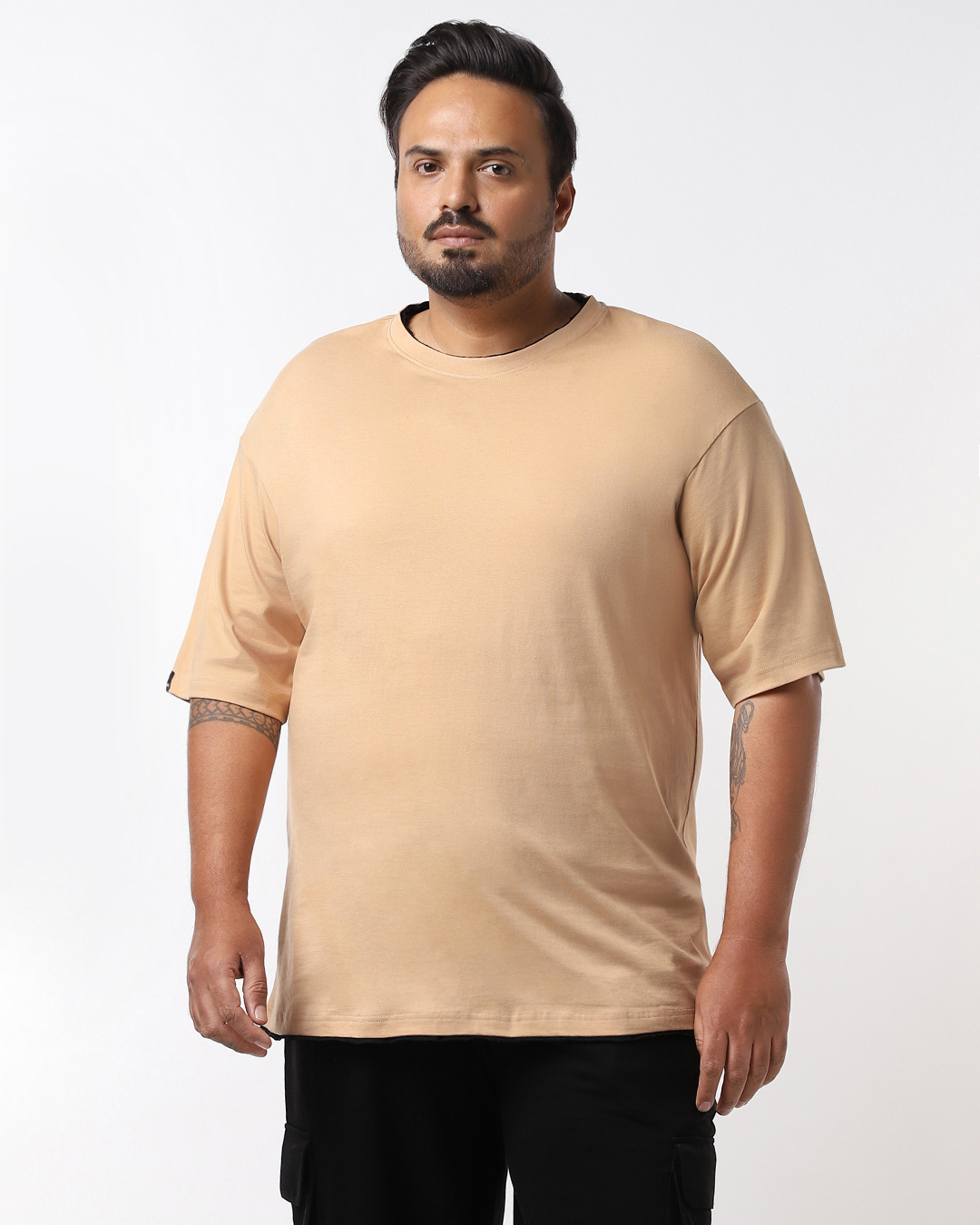 Shop Men's Brown Oversized Plus Size T-shirt-Back