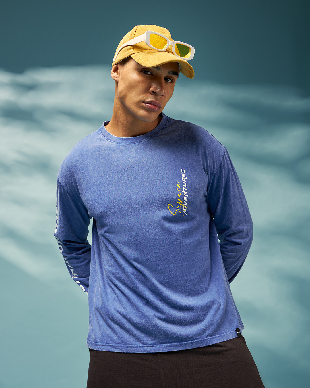 Shop Men's Blue Space Adventure Graphic Printed Oversized T-shirt-Back