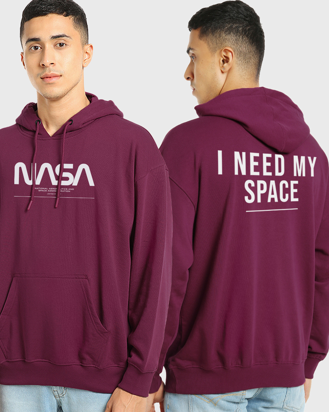 Buy Men's Red I Need My Space NASA Typography Oversized Hoodie Online ...