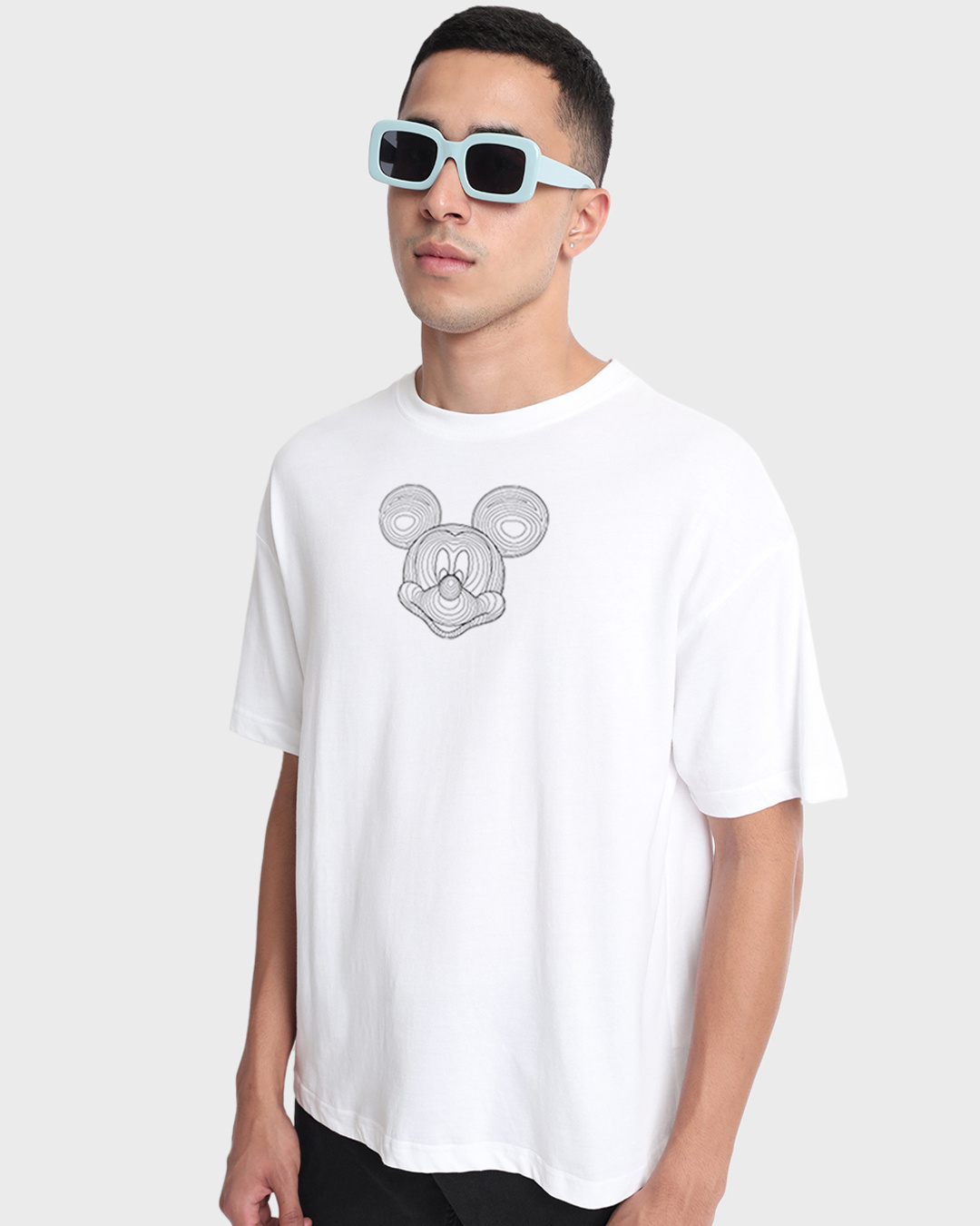Shop Men's White Spiral Mickey Graphic Printed Oversized T-shirt-Back