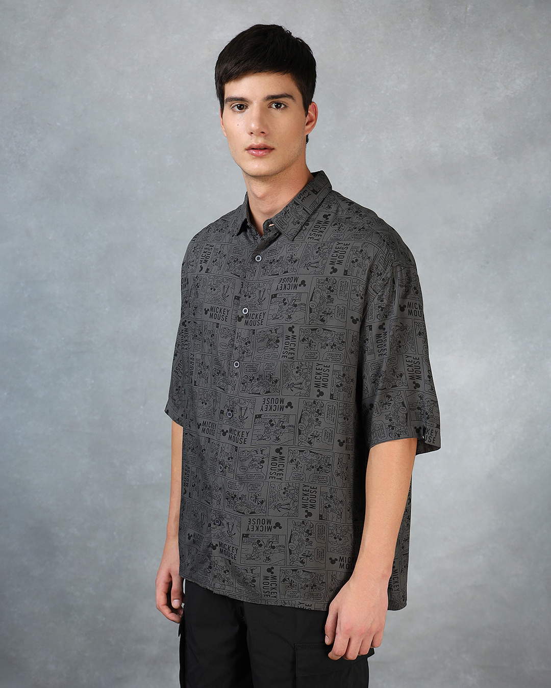 Shop Men's Grey All Over Printed Super Loose Fit Shirt-Back