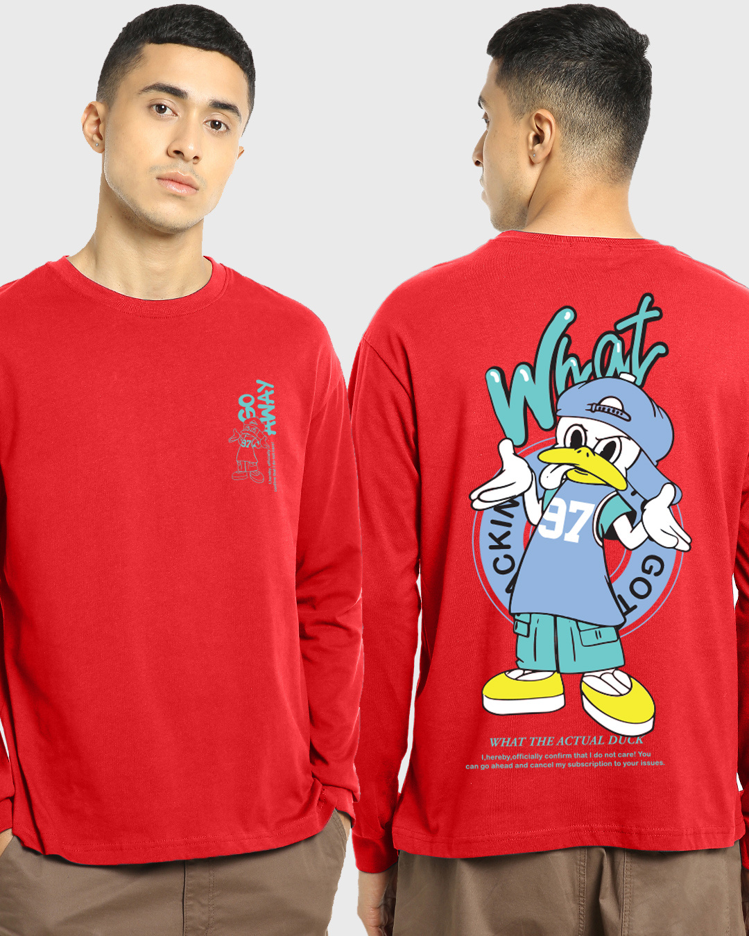 Buy Men's Red What The Duck Graphic Printed Oversized T-shirt Online at ...