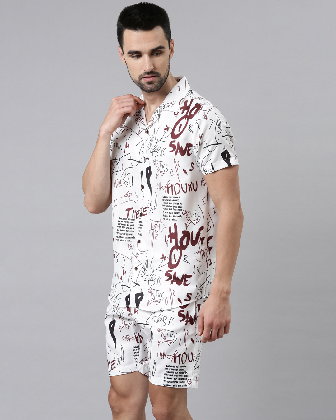 Shop Men White Abstract Printed Co-ord Set-Back