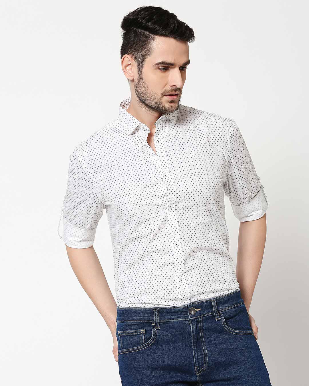 Buy Men White AOP Slim Fit Casual Shirt Men's Casual AOP Shirts For Men