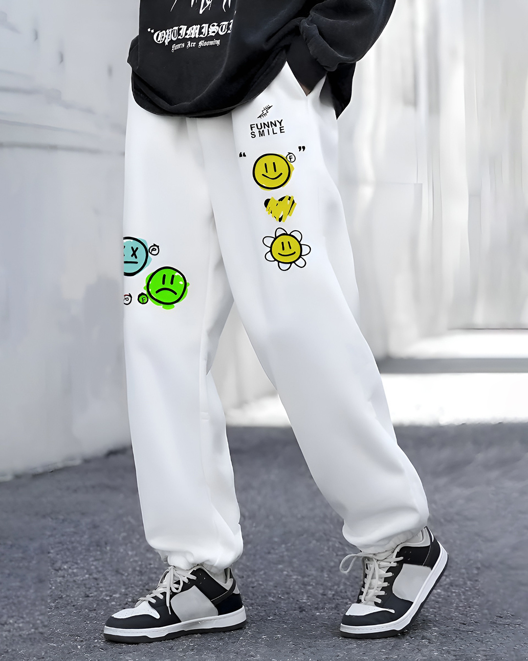 Shop Men White Smile Printed Relaxed Fit Joggers-Back