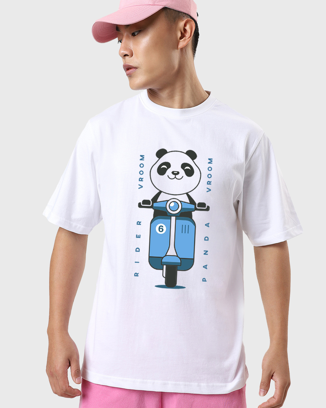 Buy Mens White Vroom Panda Graphic Printed Oversized T Shirt Online At Bewakoof 