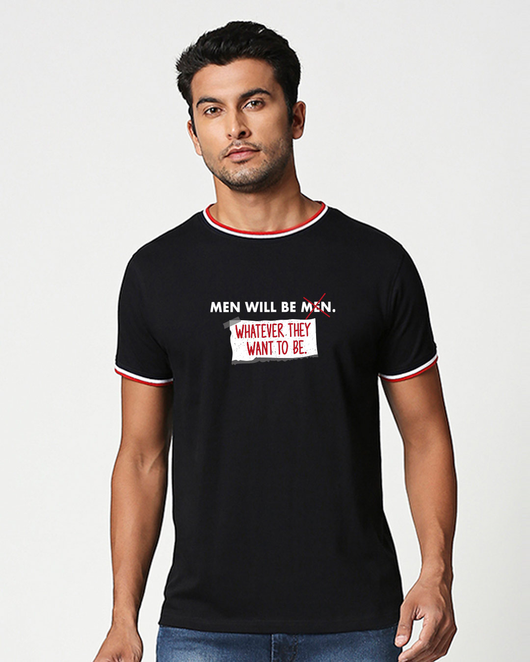 Buy Men Will Be.. Crewneck Varsity Rib T-Shirt Multicolor for Men black ...