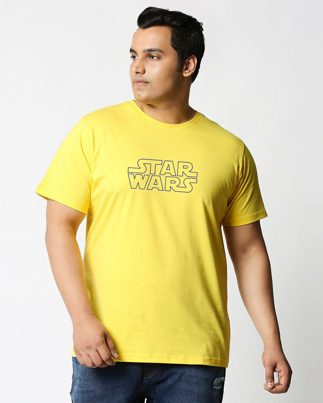 Shop Men's Yellow Star Wars Graphic Printed Plus Size T-shirt-Back