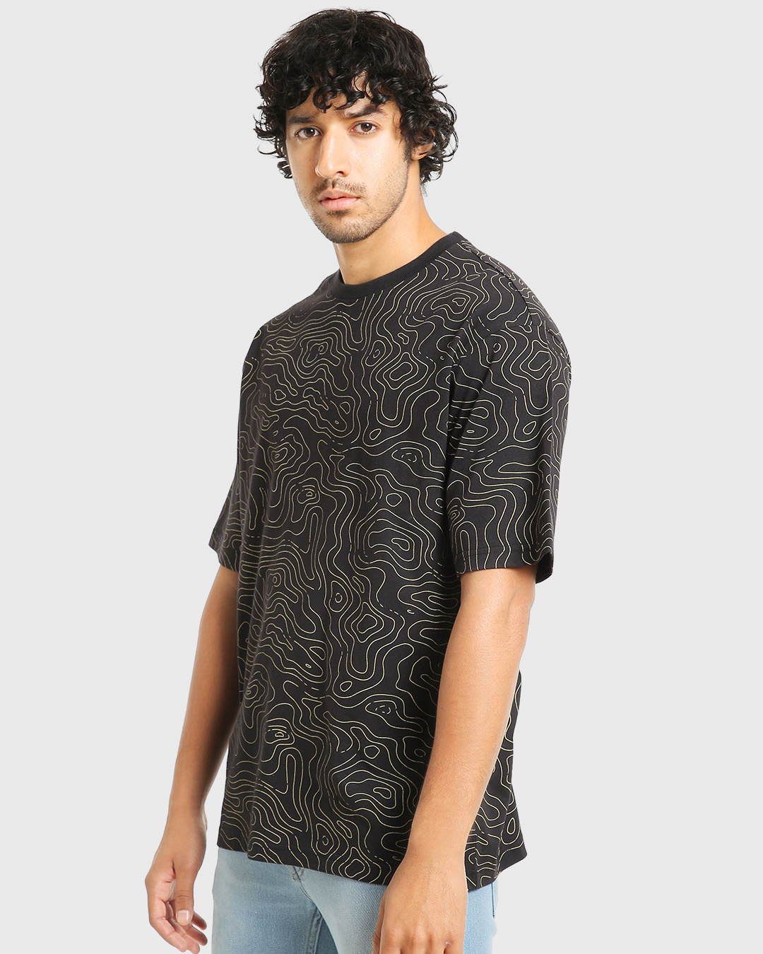 Shop Men's Black AOP Oversized T-shirt-Back