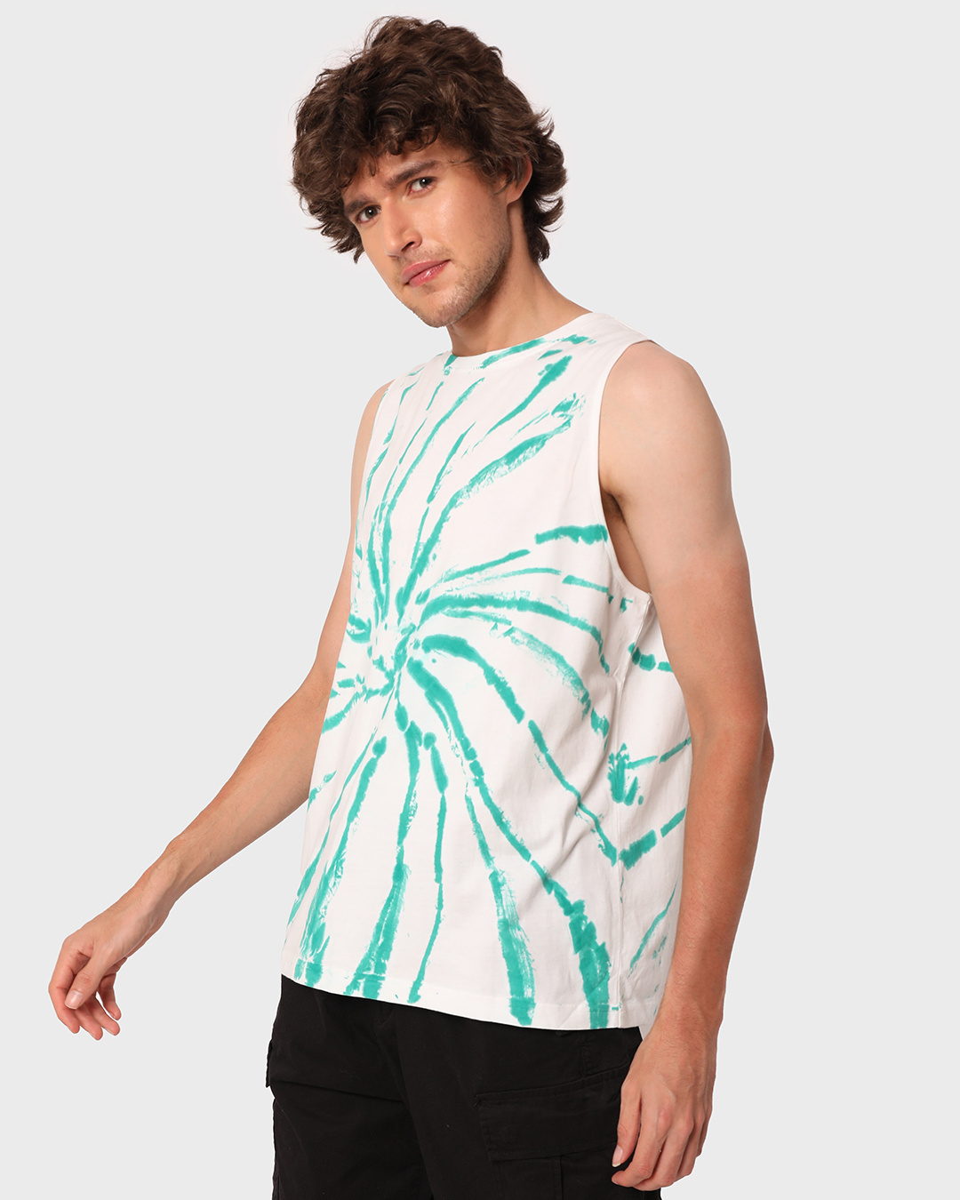 Shop Men's White & Green Tie & Dye Vest-Back